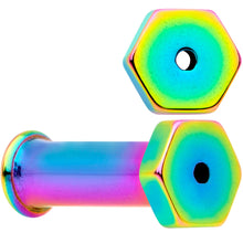Load image into Gallery viewer, Rainbow Geometric Hexagon Double Flare Tunnel Plug Set 3mm to 25mm
