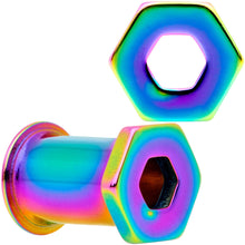 Load image into Gallery viewer, Rainbow Geometric Hexagon Double Flare Tunnel Plug Set 3mm to 25mm
