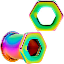 Load image into Gallery viewer, Rainbow Geometric Hexagon Double Flare Tunnel Plug Set 3mm to 25mm
