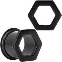 Load image into Gallery viewer, Black Geometric Hexagon Double Flare Tunnel Plug Set 3mm to 25mm

