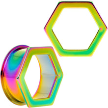 Load image into Gallery viewer, Rainbow Geometric Hexagon Double Flare Tunnel Plug Set 3mm to 25mm
