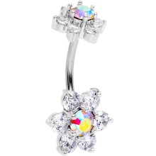 Load image into Gallery viewer, Clear Aurora CZ Gem Double Flower Delight Double Mount Belly Ring
