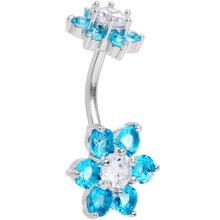 将图片加载到图库查看器，Aqua Clear CZ Gem Double Flower Delight Double Mount Belly Ring

