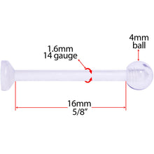 Load image into Gallery viewer, 14G 5/8 Clear Flexible Bioplast Straight Barbell Retainer
