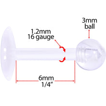 将图片加载到图库查看器，16G 1/4 Clear Flexible Bioplast Labret Monroe Tragus Retainer
