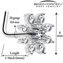 将图片加载到图库查看器，20G 1/4 Clear CZ Gem Flower L Shaped Nose Ring

