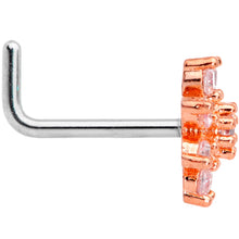 Load image into Gallery viewer, 20G 1/4 Clear CZ Gem Rose Gold Tone Flower L Shaped Nose Ring
