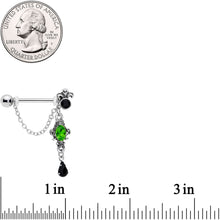 Load image into Gallery viewer, 9/16 Green Black Gem Evil Queen Dangle Barbell Nipple Ring Set
