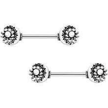 Load image into Gallery viewer, 14G 9/16 Crescent Moon and Sun Barbell Nipple Ring Set
