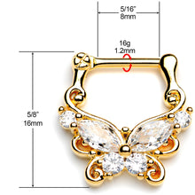 Load image into Gallery viewer, 16G 5/16 Clear CZ Gem Gold Tone Butterfly Cartilage Clicker
