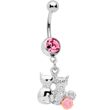将图片加载到图库查看器，Pink Gem Color Yarn Cuddling Kittens Dangle Belly Ring
