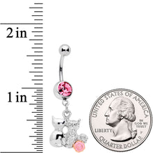 将图片加载到图库查看器，Pink Gem Color Yarn Cuddling Kittens Dangle Belly Ring
