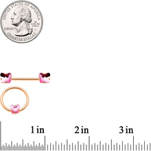 将图片加载到图库查看器，14G Pink Gem Butterfly Rose Gold Hue BCR Barbell Nipple Ring Set
