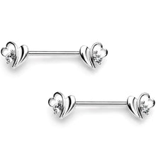 Load image into Gallery viewer, 14G 9/16 Clear Gem Love Wave Barbell Nipple Ring Set
