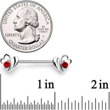 Load image into Gallery viewer, 14G 9/16 Red Gem Love Wave Barbell Nipple Ring Set
