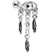 将图片加载到图库查看器，16G 1/4 Clear Gem Eye Feather Dangle Cartilage Tragus Earring
