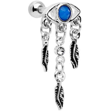 Load image into Gallery viewer, 16G 1/4 Blue Gem Eye Feather Dangle Cartilage Tragus Earring
