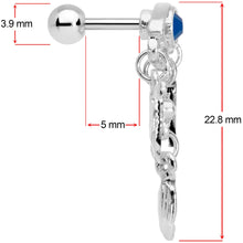 Load image into Gallery viewer, 16G 1/4 Blue Gem Eye Feather Dangle Cartilage Tragus Earring
