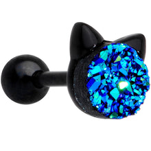 Load image into Gallery viewer, 16G 1/4 Blue Faux Druzy Itty Bitty Kitty Cat Cartilage Tragus Earring
