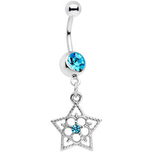 将图片加载到图库查看器，Blue Gem Secret Star Flower Dangle Belly Ring
