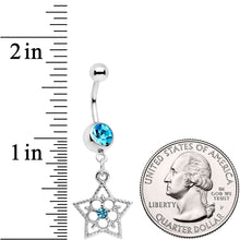 将图片加载到图库查看器，Blue Gem Secret Star Flower Dangle Belly Ring
