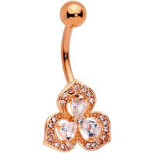 Load image into Gallery viewer, Clear Gems Rose Gold Tone Art Deco Glamour Leaves Dangle Belly Ring
