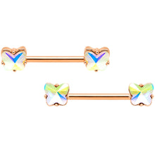Load image into Gallery viewer, 14G Aurora Gem Rose Gold Hue Butterfly BCR Barbell Nipple Rings
