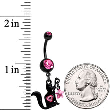 Load image into Gallery viewer, Pink Gem Black Plated Kitty Cat Loves Stars Dangle Belly Ring
