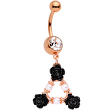 Load image into Gallery viewer, Clear Gem Rose Gold Tone Triple Flower Triangle Dangle Belly Ring
