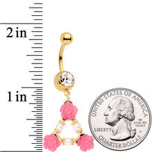 Load image into Gallery viewer, Gold Tone Pink Triple Flower Triangle Dangle Belly Ring
