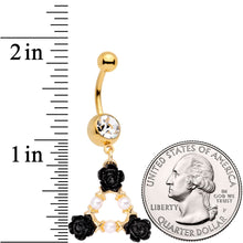 Load image into Gallery viewer, Gold Tone Black Triple Flower Triangle Dangle Belly Ring
