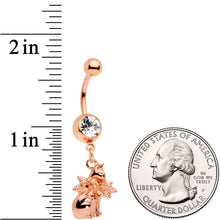 Load image into Gallery viewer, Clear Gem Rose Gold Tone Kitty Cat With A Corsage Dangle Belly Ring
