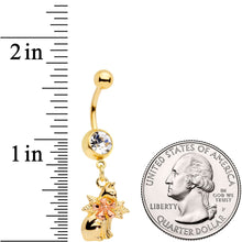 将图片加载到图库查看器，Clear Gem Gold Tone Kitty Cat With A Corsage Dangle Belly Ring
