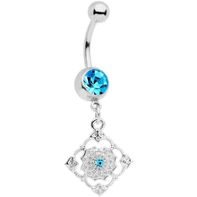 将图片加载到图库查看器，Blue Gem Art Deco Antique Style Elegance Dangle Belly Ring
