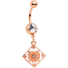 将图片加载到图库查看器，Clear Gem Rose Gold Tone Art Deco Elegance Dangle Belly Ring

