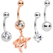 Load image into Gallery viewer, Clear Gem Rose Gold Tone When Pigs Fly Belly Ring Set of 4
