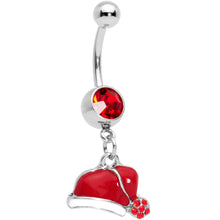 Load image into Gallery viewer, Clear Red Gem Holiday Santas Cap Christmas Dangle Belly Ring Set of 4
