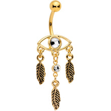 Load image into Gallery viewer, Clear Gem Gold Tone Vision of Feathers Dangle Belly Ring
