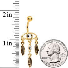 Load image into Gallery viewer, Clear Gem Gold Tone Vision of Feathers Dangle Belly Ring
