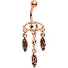 Load image into Gallery viewer, Clear Gem Rose Gold Tone A Vision Of Feathers Dangle Belly Ring
