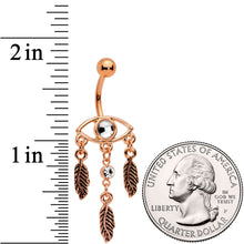 Load image into Gallery viewer, Clear Gem Rose Gold Tone A Vision Of Feathers Dangle Belly Ring
