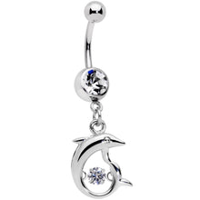 将图片加载到图库查看器，Clear CZ Gem Abstract Dancing Dolphin Dangle Belly Ring
