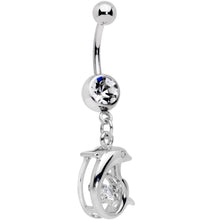将图片加载到图库查看器，Clear CZ Gem Abstract Dancing Dolphin Dangle Belly Ring
