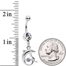 将图片加载到图库查看器，Clear CZ Gem Abstract Dancing Dolphin Dangle Belly Ring

