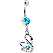 将图片加载到图库查看器，Clear Aqua CZ Gem Floating Modernist Swan Dangle Belly Ring

