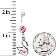Load image into Gallery viewer, Clear Pink CZ Gem Floating Modernist Swan Dangle Belly Ring
