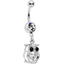 将图片加载到图库查看器，Black Clear CZ Gem It's A Hoot Owl Dangle Belly Ring
