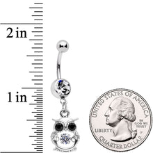 将图片加载到图库查看器，Black Clear CZ Gem It's A Hoot Owl Dangle Belly Ring
