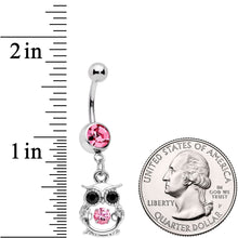 Load image into Gallery viewer, Black Pink CZ Gem It's A Hoot Owl Dangle Belly Ring

