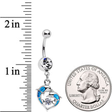 将图片加载到图库查看器，Clear CZ Gem Abstract Glitter Dancing Dolphin Dangle Belly Ring
